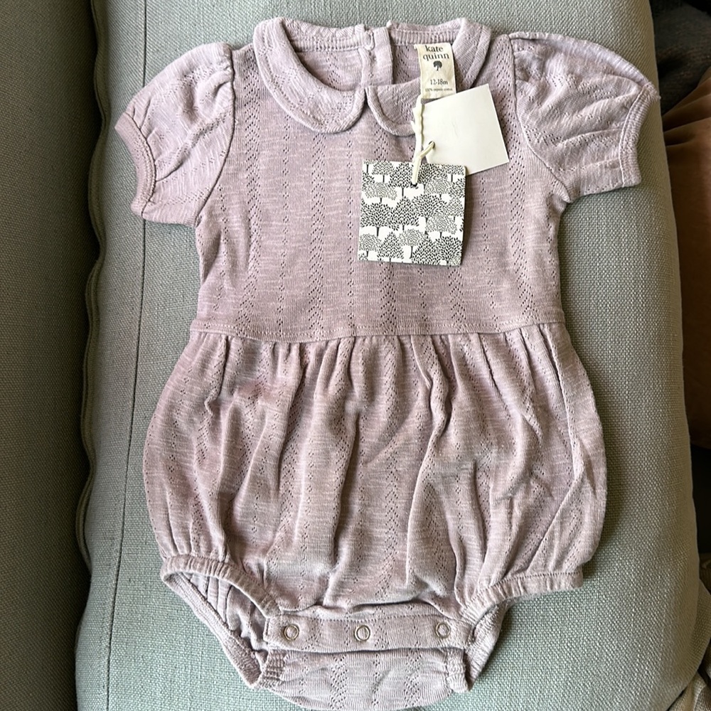 Kate Quinn Pointelle Peter Pan bubble romper Iris pale purple NWT
